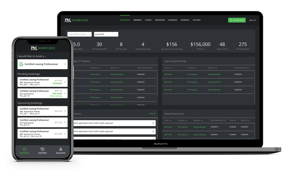 PM Workforce custom dashboard on phone and laptop