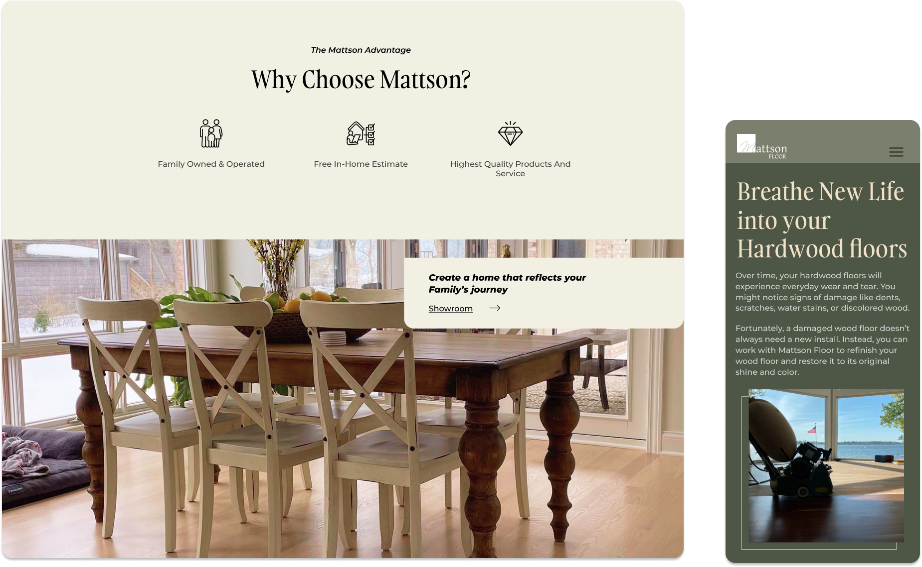 Desktop and mobile screen of flooring company website